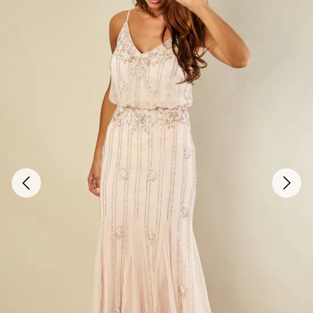 Lace and Beads Keeva Nude Maxi Dress